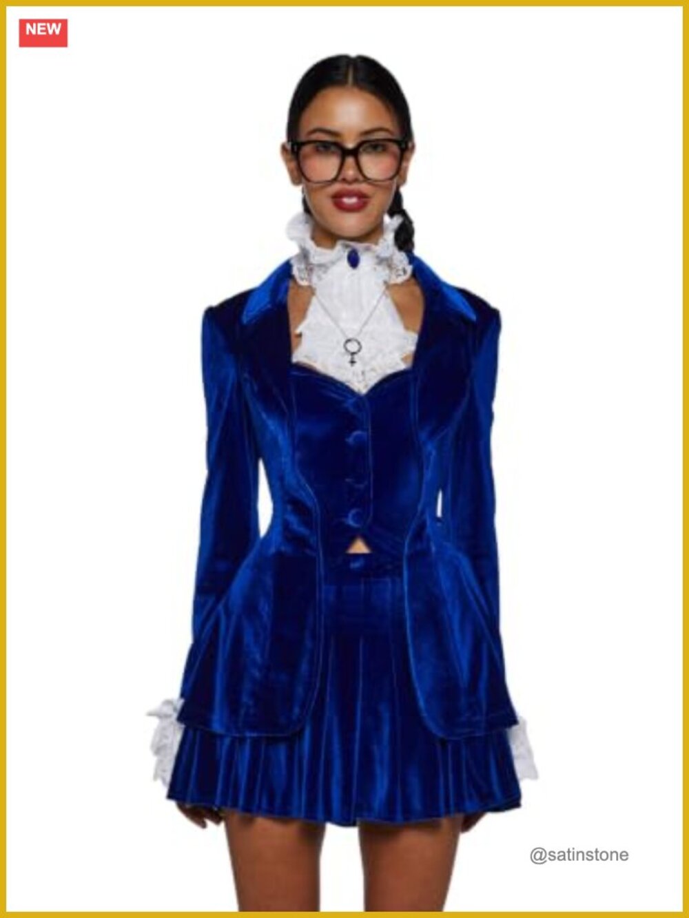Velvet Vest Jacket Mini Skirt 1960s Spy Costume Set